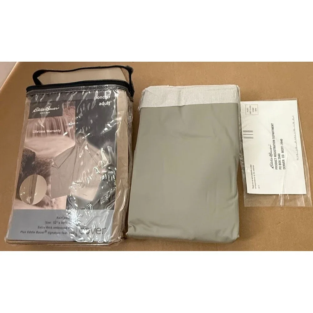 Eddie Bauer Waterproof Hooded Rain Poncho Thick PVC Seamed Gray Outdoor Gear NIP